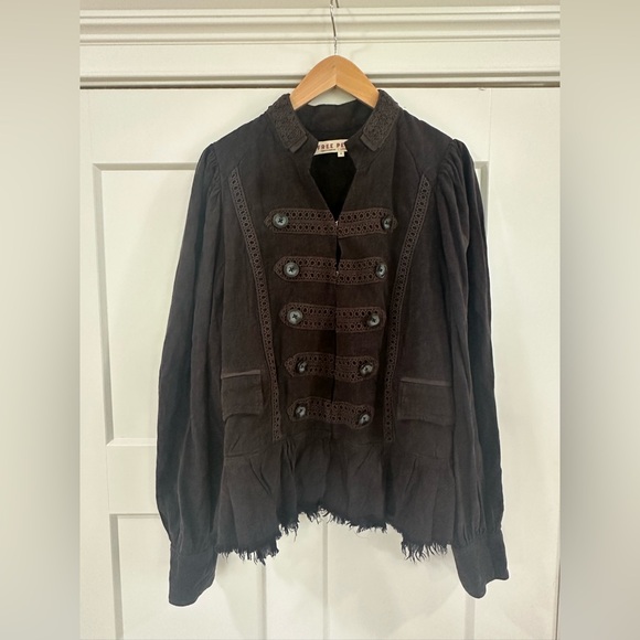 Free People Jackets & Blazers - Free People Brown Suede Military-Style Lace-Trim Jacket